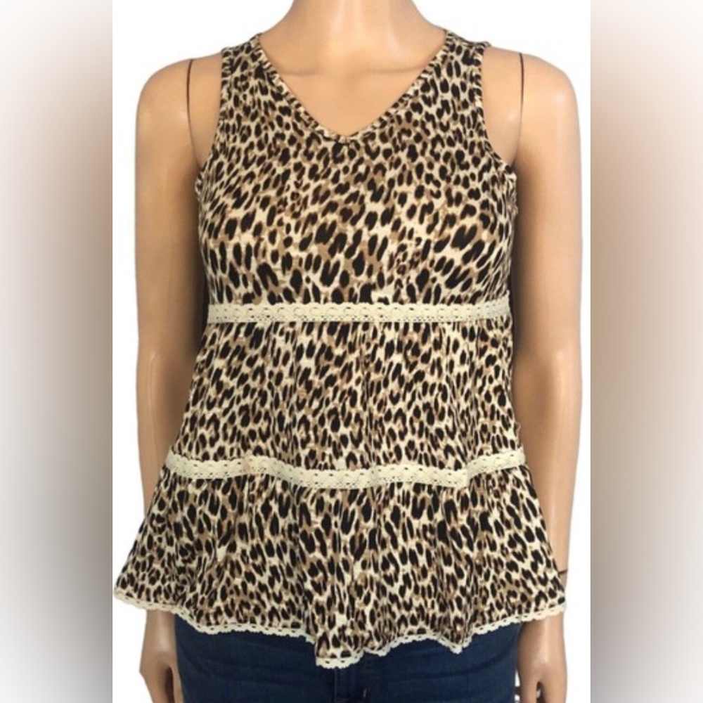 love fire kids/Juniors Leopard Print Lace Tiered Top Size CL/16 NWT